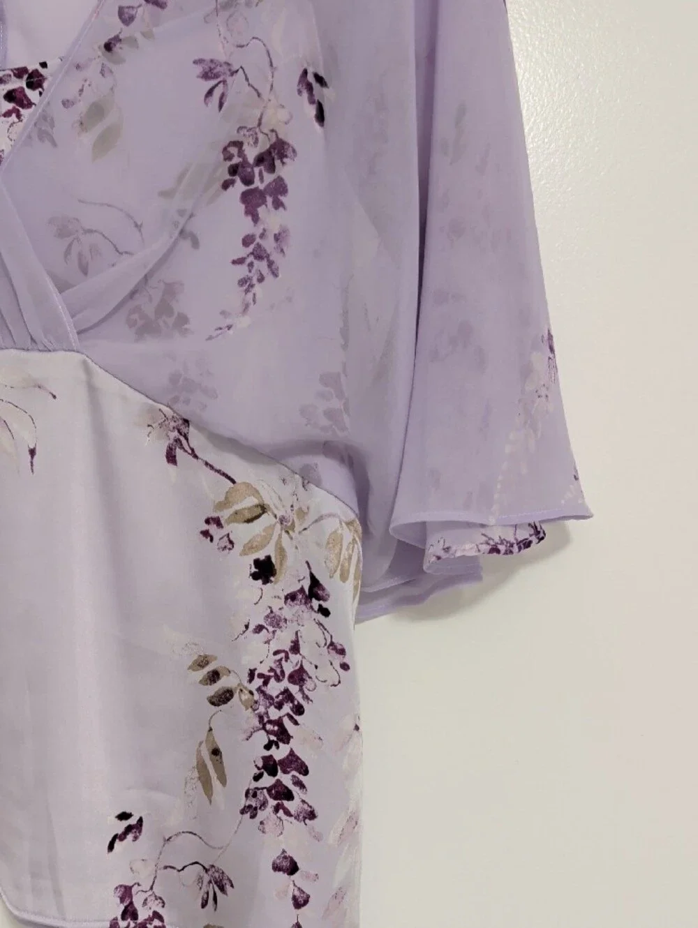 White House Black Market Lavender Floral Wrap Blouse - Picture 2 of 5